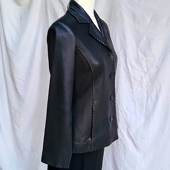 Black Leather Jacket By Petite Sofisticate in size SP. - Picture 2 of 8